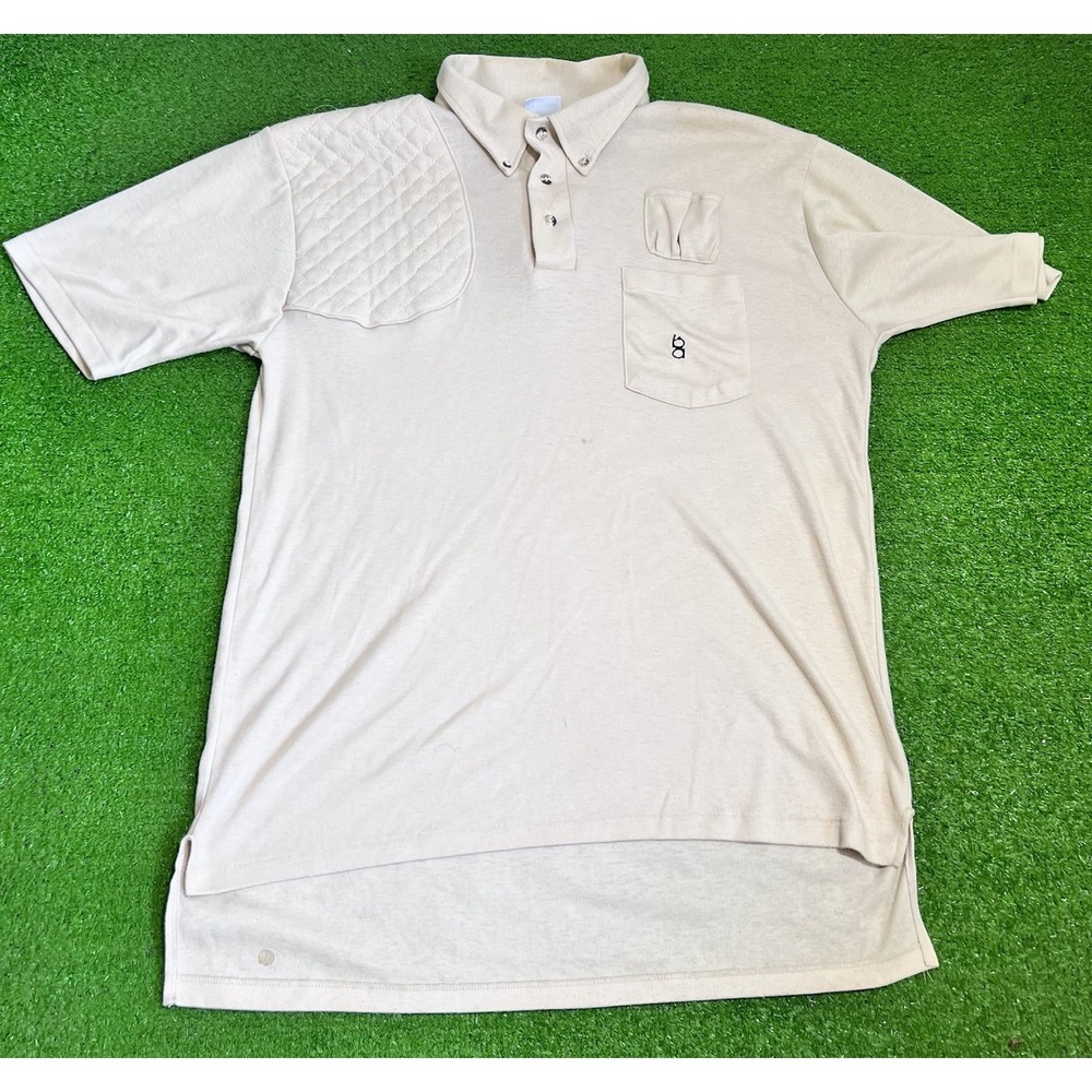 80s VINTAGE Bob Allen Shooting Polo Lg Quilted Padded Shoulder Hunt Skeet Shirt